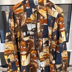 Kennington Ltd Vintage Disney Fantasia Mickey Mouse Shirt Brown Navy Orange